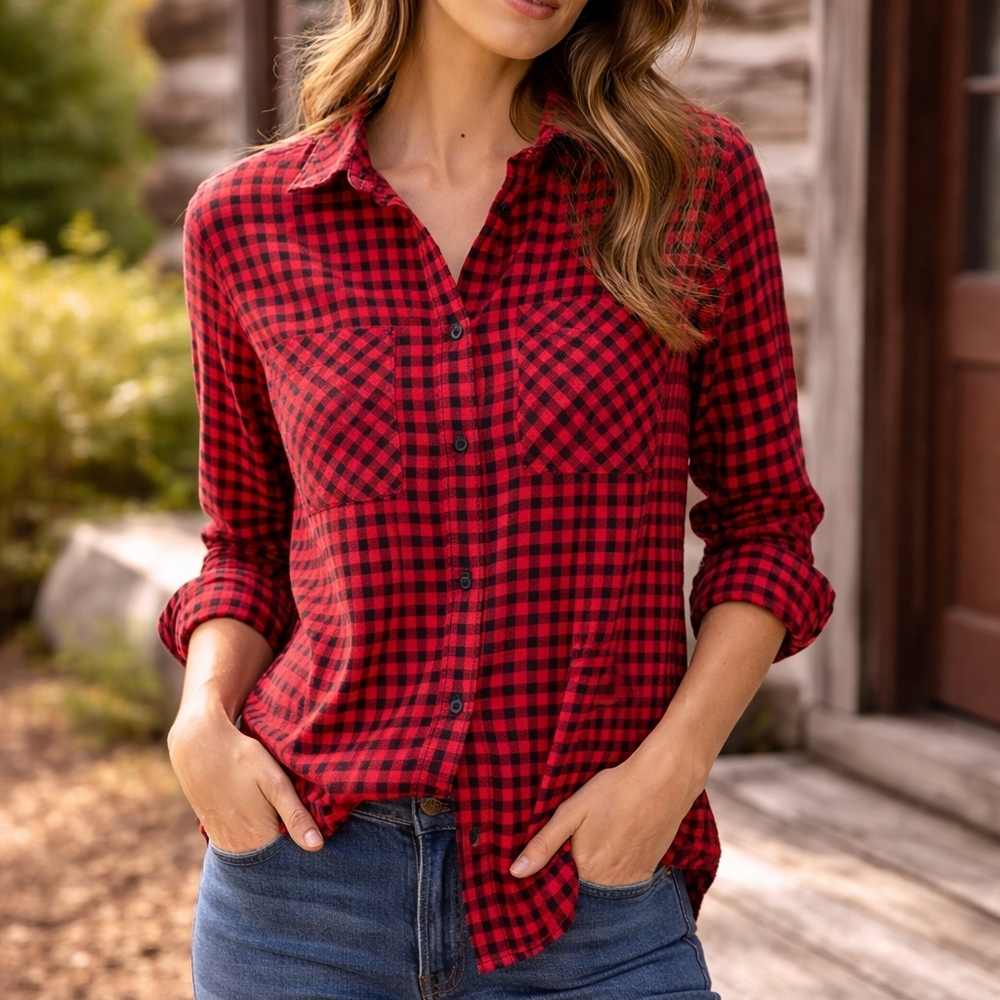 J.Crew Red & Black Buffalo Plaid Shirt Size 2 (XS / Petite) 100% Cotton